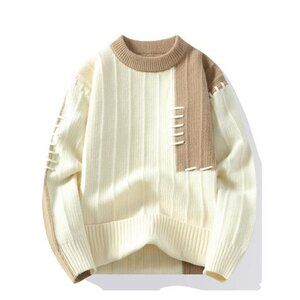 NWT Men's Color Block Ribbed Knit Sweater | Beige & Cream Jumper